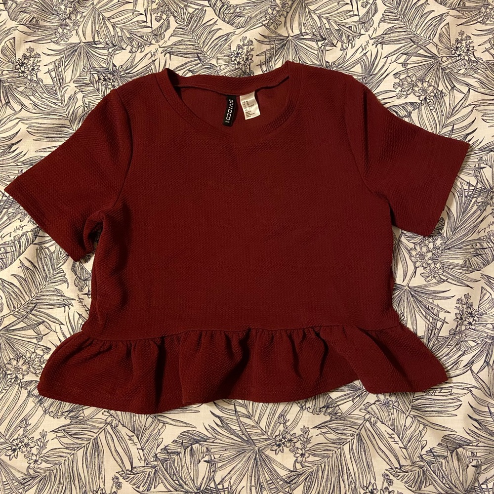 H&M Red Peplum Short Sleeve Blouse